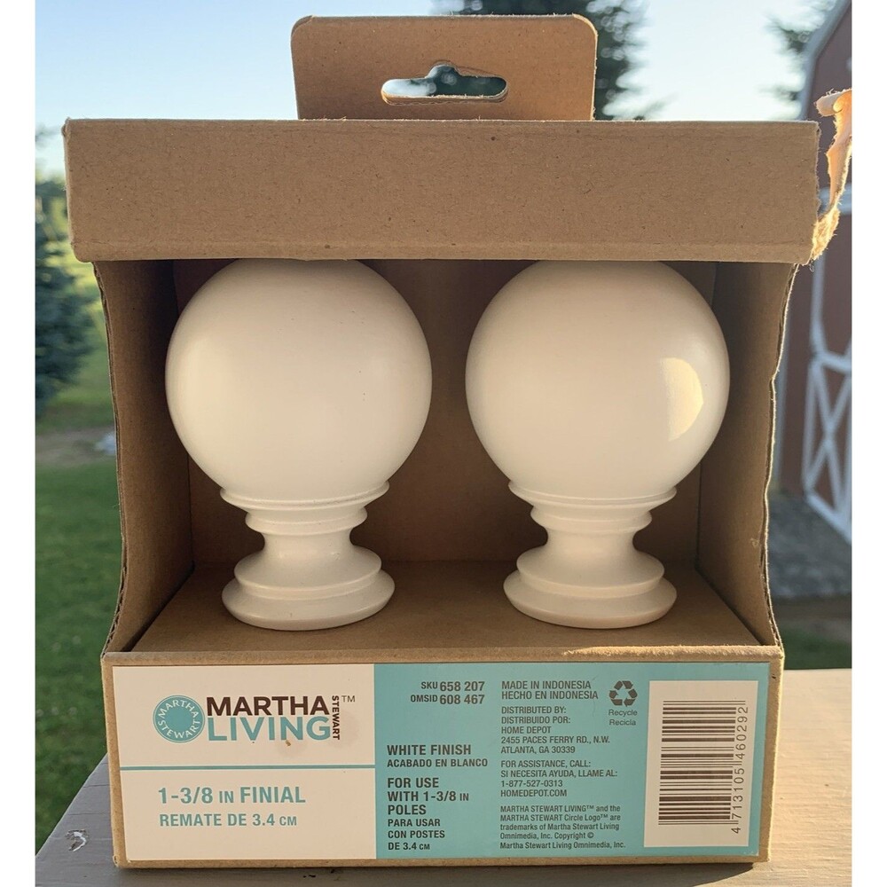 Martha Stewart Living White Finish Finials Round 1-3/8" (2) NEW